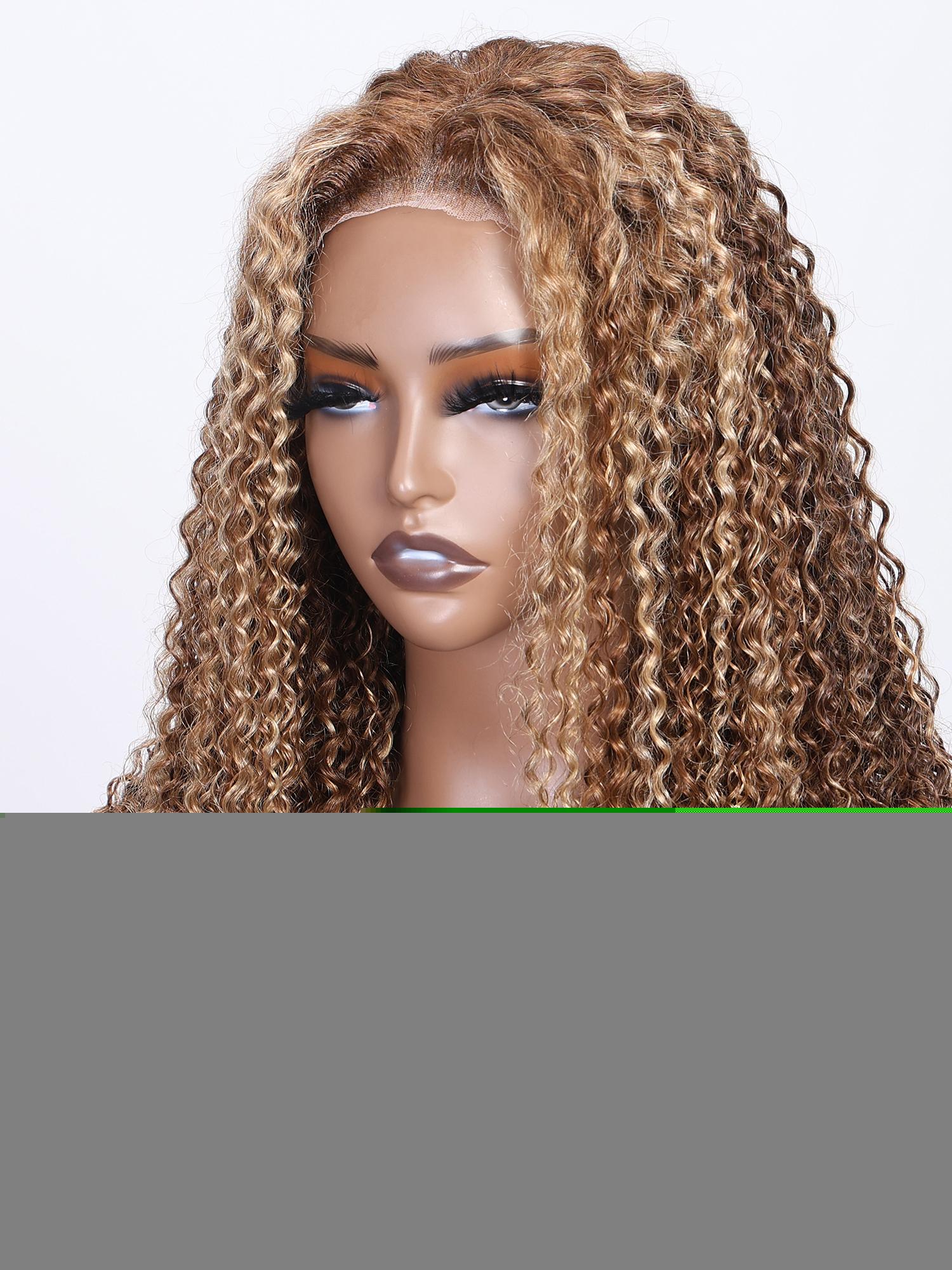 Put On And Go 6x4.5 Pre-Cut Lace Honey Blonde Kinky Curly Glueless Air Wig