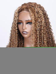 Put On And Go 6x4.5 Pre-Cut Lace Honey Blonde Kinky Curly Glueless Air Wig