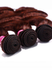 Dark Auburn Body Wave Remy Human Hair 3 Bundles With Closure Deal