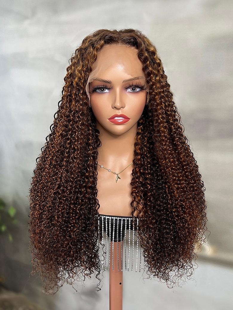 13x4 Lace Front Toffee Brown With Highlights And Cute Curls 150% Density Wigs