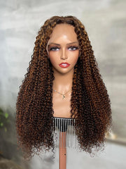 13x4 Lace Front Toffee Brown With Highlights And Cute Curls 150% Density Wigs