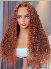 [18"=$99] 13x4 Lace Frontal Auburn Brown Hair Color Jerry Curly Lace Wigs With Baby Hair 150% Density