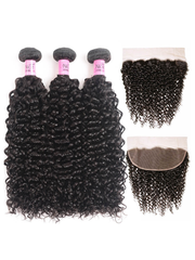 Hair 3 pcs Jerry Curly Bundles With 13x4 Lace Frontal