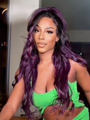 [13x4 Lace=$69] 13x4 Lace Ombre Smokey Deep Purple Black Root Frontal Body Wave Wig
