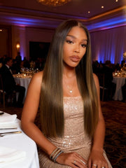Bye-Bye Knots 7x5 Lace Black to Chestnut Brown Ombre Yaki Straight Wig With Invisi Drawstring
