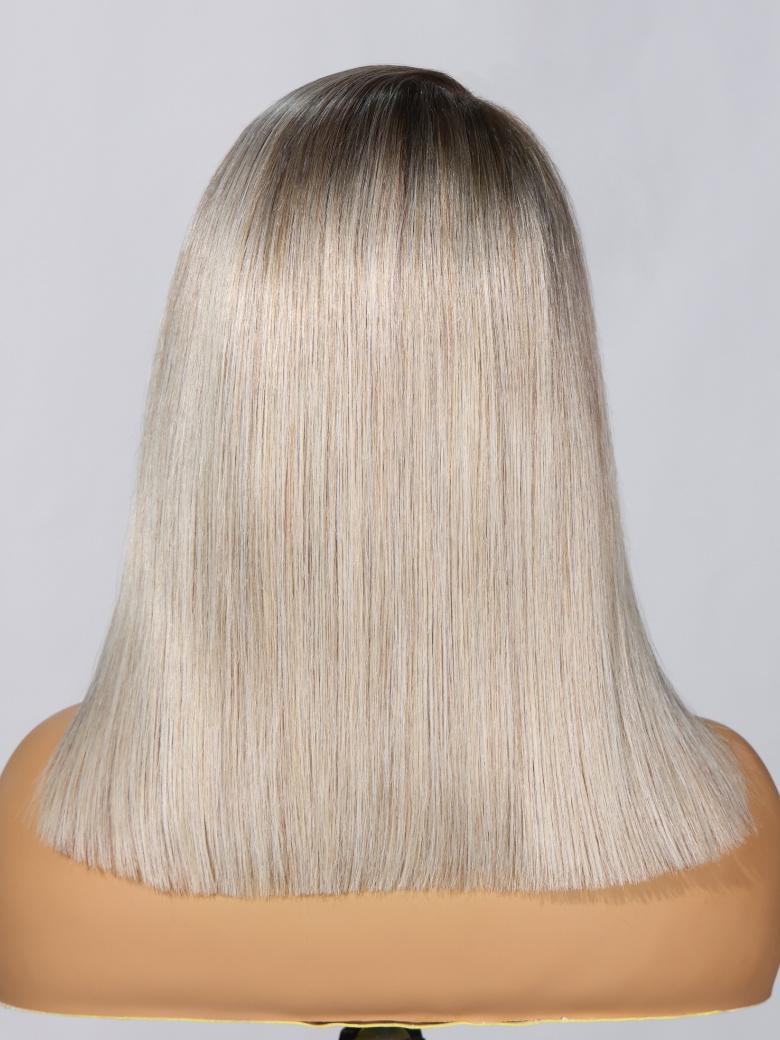 Bye-Bye Knots Wig 7x5 Lace Ombre Ash Blonde Straight Bob Wig With Dark Roots 150% Density