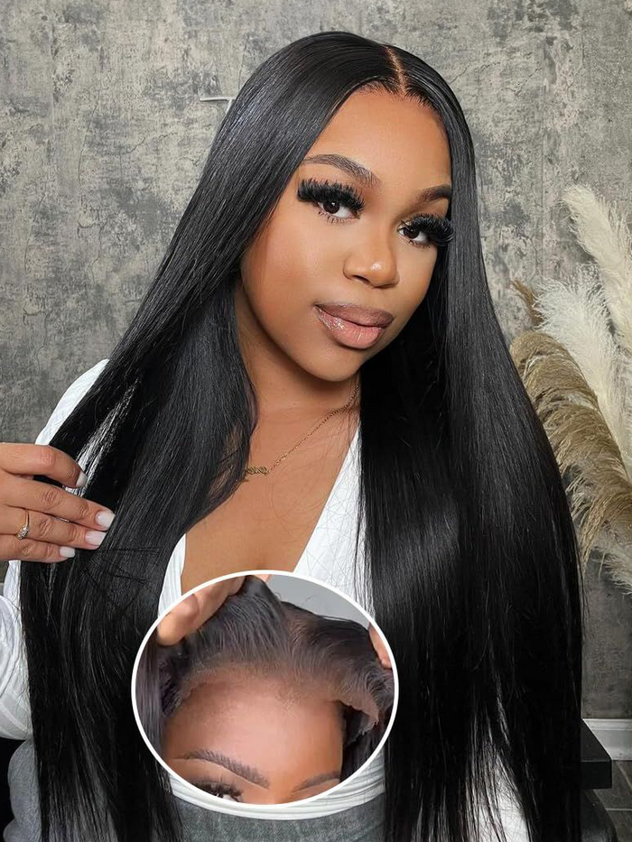 Petaluxe [From 20"] 6x4.5 Pre Cut Lace Straight Black Wig With Breathable Cap Bouncy 150% Density