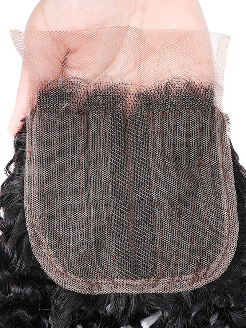 Virgin Human Hair Upgrade Lace Closure Jerry Curly 4x0.75" Middle Part Top Lace Closure Natural Black Color