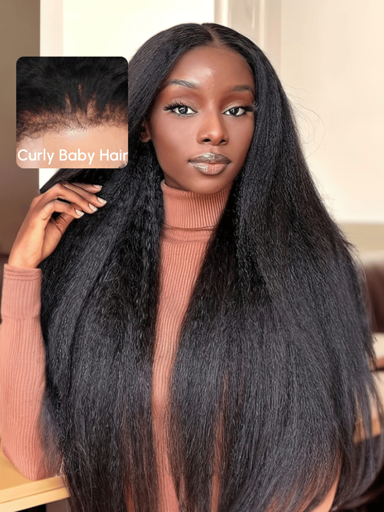 4C Kinky Edges 13x4 Transparent Melted Lace Front Kinky Straight Wig