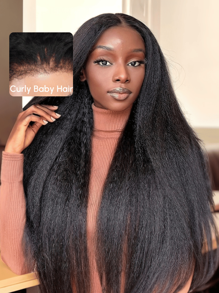 Petaluxe 4C Kinky Edges 13x4 Transparent Melted Lace Front Kinky Straight Wig