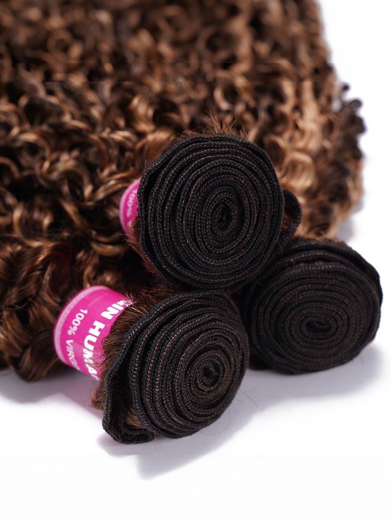 Honey Blonde Piano Highlighted Jerry Curly 3Pcs Bundles With Closure Deal