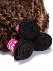 Honey Blonde Piano Highlighted Jerry Curly 3Pcs Bundles With Closure Deal