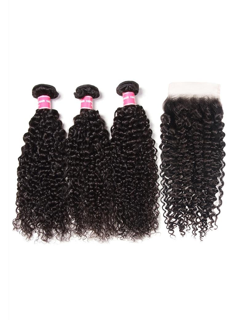 5x5 HD Transparent Lace Closure With Curly Human Hair 3 Bundles