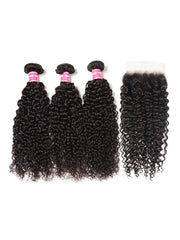 5x5 HD Transparent Lace Closure With Curly Human Hair 3 Bundles