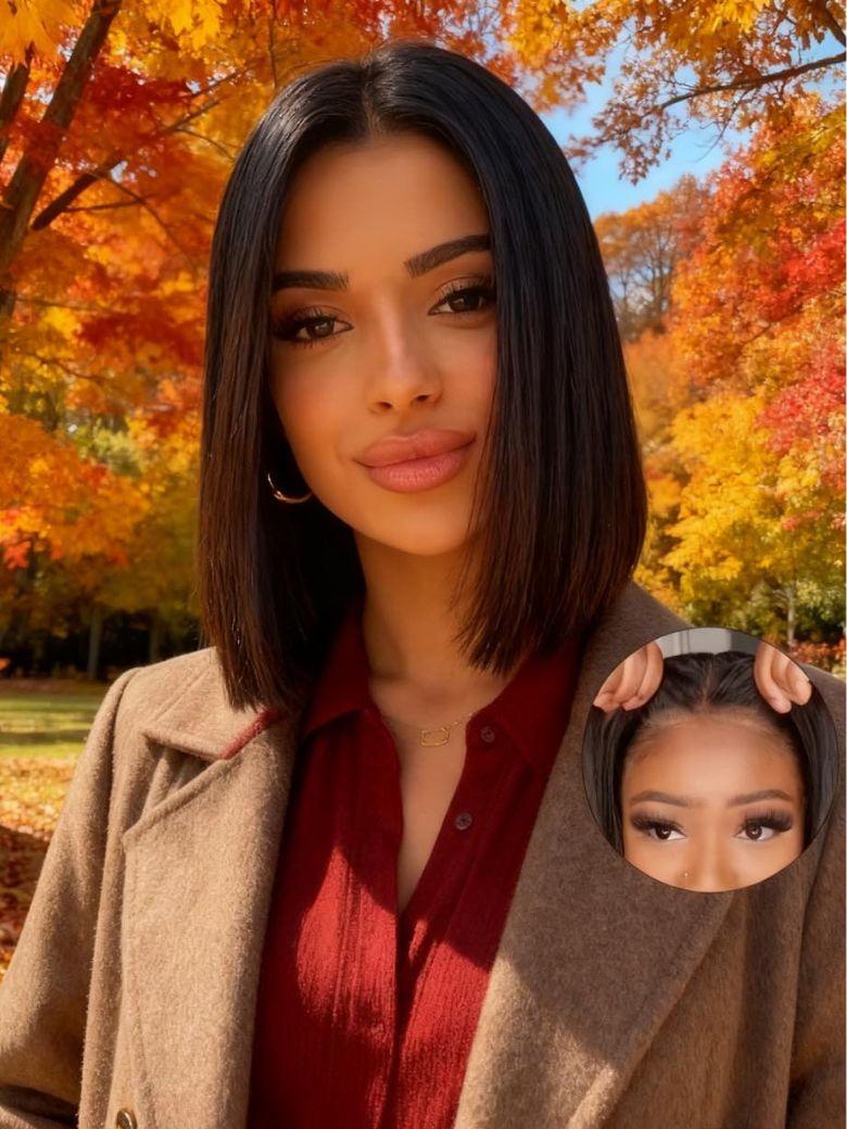 Bye Bye Knots Wig 7x5 Glueless Lace Black Yaki Bob Bleached Knots Wig 150% Density