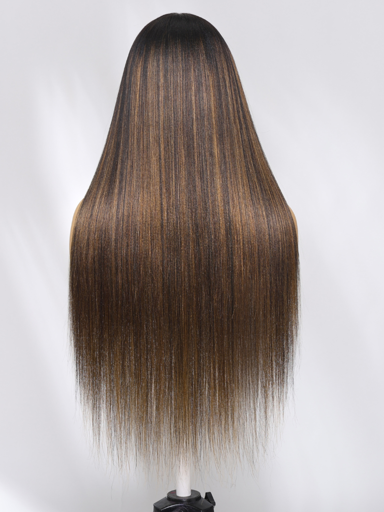 Brown Hair With Highlights Body Wave Wig With Face Framing Layers Beginner Friendly V Part 150% Density