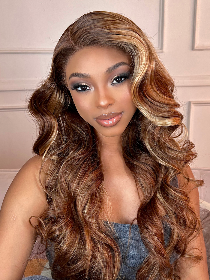 Petaluxe [From 22"] 6x4.5 Pre-Cut Lace Put On And Go Honey Blonde Water Wave Air Wig with Baby Hair 150% Density