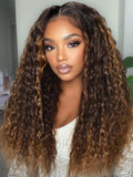 Petaluxe Bye-Bye Knots? 7x5 Lace Dark Toffee Brown with Auburn Highlights Water Wave with Invisi Drawstring Wig