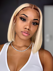 613 Blonde With Brown Roots 13x4 Lace Front Straight Bob Wig