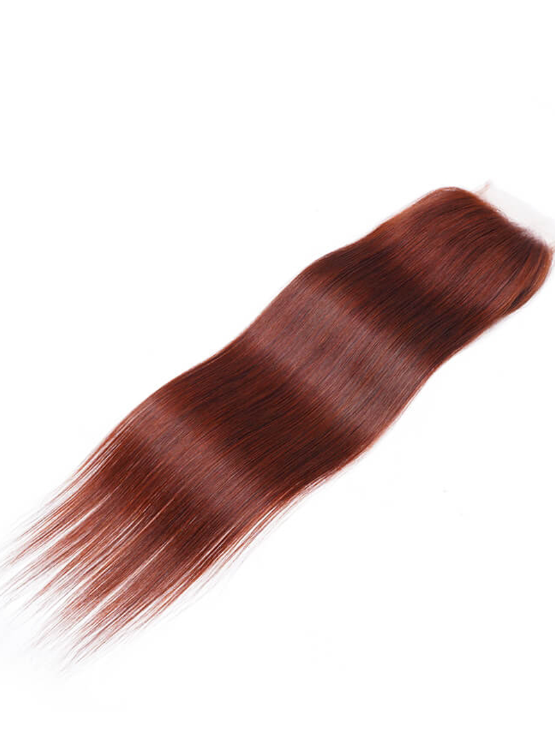 Reddish Brown Remy Human Hair 4x4 Free Part Silky Straight Closure