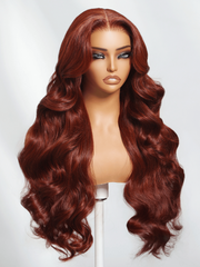 7x5 Bye Bye Knots Wig Glueless Lace Reddish Brown Bouncy Body Wave Bleached Knots Wig