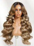 Petaluxe 13x4 Bye Bye Slip? Lace Frontal Warm Brown to Honey Blonde Balayage Loose Wave Wig with Face Framing Layers