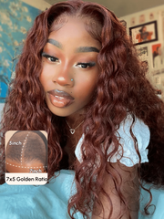 Bye-Bye Knots Wig 7x5 Lace Reddish Brown Water Wave Wig 150% Density