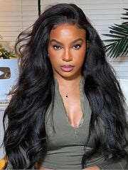 Bye-Bye Knots 7x5 Natural Lace Black Yaki Wig with Soft Layers & Pre-Plucked Hairline