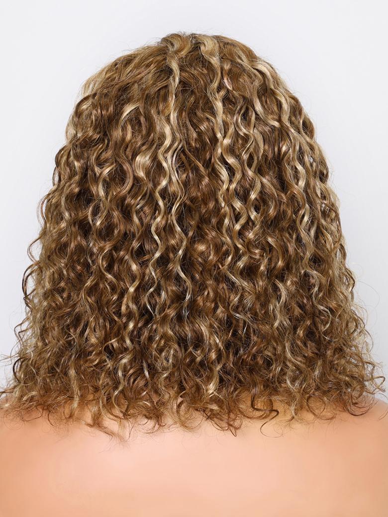 Put On And Go 6x4.5 Pre-Cut Lace Honey Blonde Highlights Bouncy Water Wave Air Wig