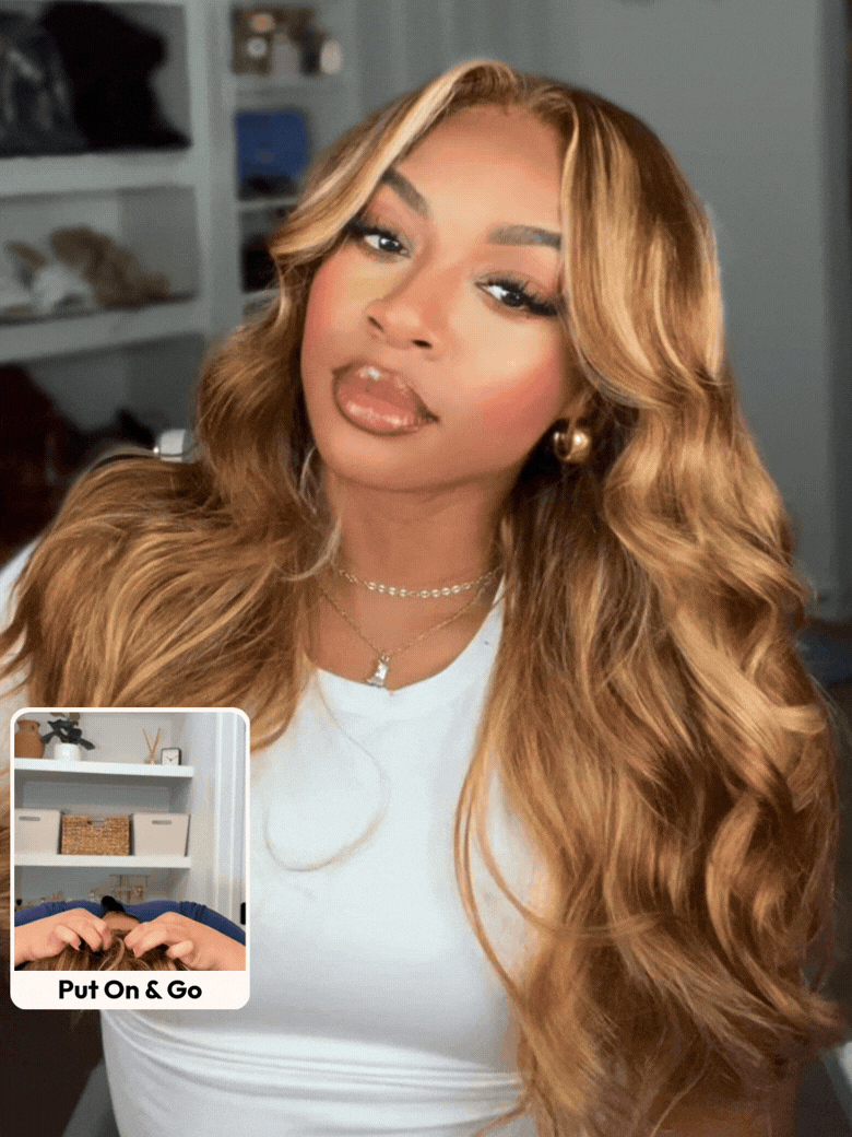 Bye-Bye Knots Wig With Drawstring Pre-Cut 7x5 Glueless Lace & 13x4 Pre Everything Honey Blonde Body Wave Wig