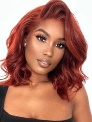 14 Inch Dark Copper Red Straight Bob Wig Lace Part Frontal Wigs