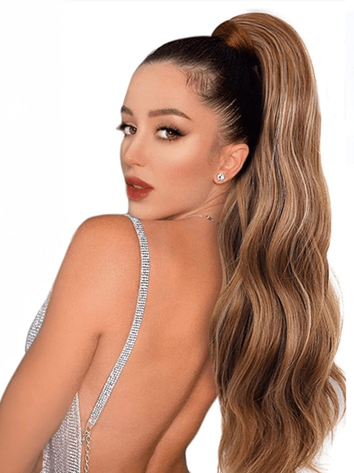 Petaluxe 1B/412 Brown Ombre Clip In Straight Ponytail Extension