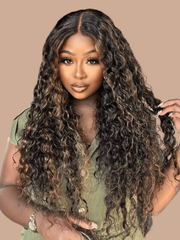 Bye-Bye Knots Wig 7x5 Lace Black With Blonde Highlights Water Wave Wig
