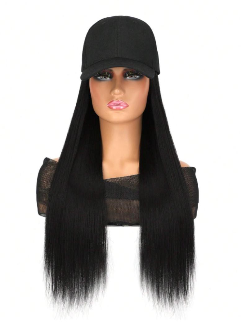 Black Straight Baseball Hat Glueless Wig