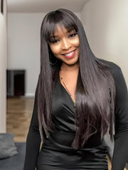 13x4 Transparent Lace Straight Hair With Bang 150% Density Pre Plucked Lace Front Wig