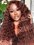 Petaluxe 24 Inch 6x4.5 Glueless Lace Bye-Bye Knots Reddish Brown Water Wave Wig with Invisible Lace