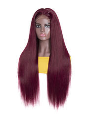 Lace Part 99J Pre Plucked Burgundy Virgin Straight Hand Tied Hair Line Wig