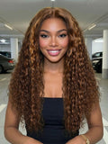 [ 24 Inch $99 ] Petaluxe 13x4 Pre-Everything? Lace Frontal Toffee Brown With Piano Highlights Water Wave Glueless Wig with Invisi Drawstring Limited Sale