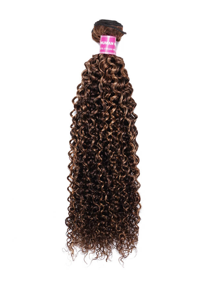 Curly Hair With Blonde Highlight Human Hair Weft One Bundle