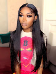 Straight Middle Part Breathable Lace Wigs Pre Plucked Natural Hairline adjustable Perfectly fit belt Long Wig