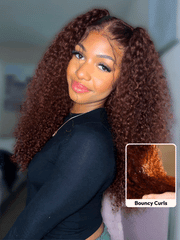 7x5 Bye-Bye Knots? Wig Glueless Lace Sunset Jerry Curly & 13x4 Pre Everything Kinky Curly for Reddish Brown Drawstring Wig With Bleached Knots