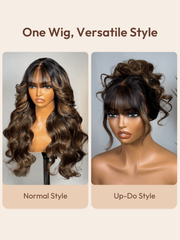 [24"=$149] 13x4 Pre Everything & 7x5 Bye-Bye Knots? Lace 180% Density Fluffy  Balayage Highlights & Natural Loose Wave Curtain Bangs Wig
