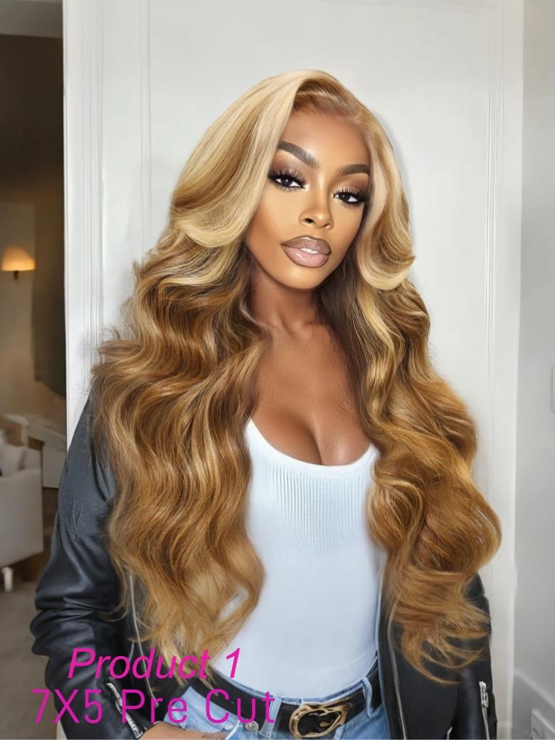Reddish Brown/Blonde Hihglight/ 99j Pre Plucked Pre Cut Transparent Lace Put On And Go Wig Bleached Knots