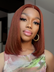 Dark Auburn Brown Long Sleek Bob 13x4 Lace Front Wig
