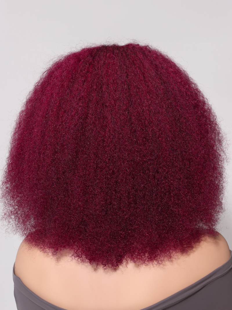 Glueless Beginner Friendly Summer Hot Color Burgundy Afro Bob Wig