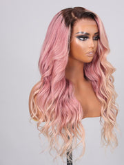 13x4 Lace Front Peach Blonde Loose Wave Wig With Brown Roots