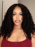 Petaluxe InvisiBlend™ V part Jerry Curly&  Kinky Curly Wig With Invisi Drawstring 100% Human Hair No Leave Out Protect Your Natural Hair 180% Density