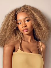 13x4 Pre-cut Lace Front Kinky Curly Honey Blonde Afro 16 Inch Shoulder Length Wig