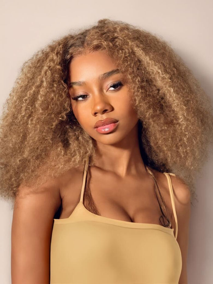 Petaluxe 13x4 Pre-cut Lace Front Kinky Curly Honey Blonde Afro 16 Inch Shoulder Length Wig