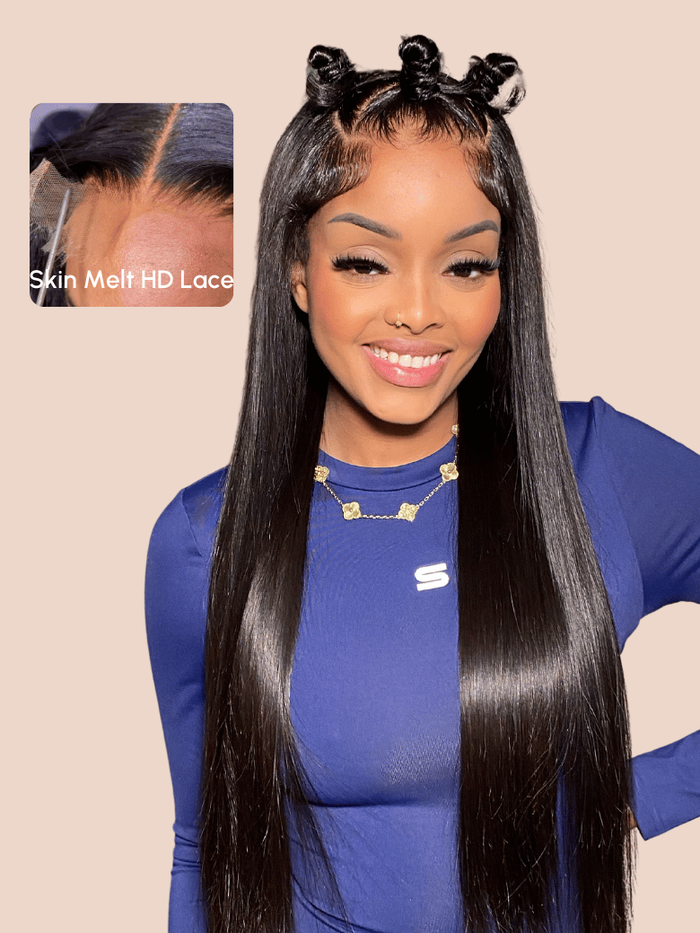 Petaluxe [26"-40"] 180% Density HD Lace 5x5 Closure Skin Melt Perfect Hairline Glueless Straight Wig with Bleached Knots